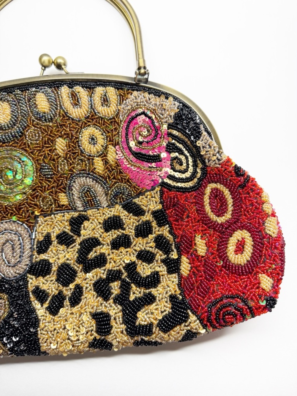 Vintage Chicos Beaded Brass Handle Chain Strap Convertible Crossbody Purse - Picture 8 of 15